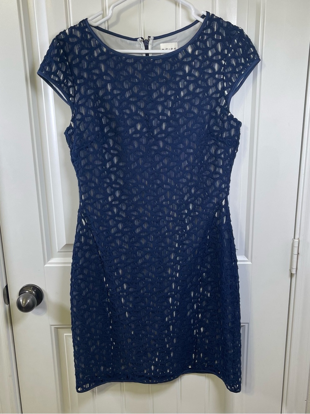 REISS Navy Blue Cutout Lace Cap Sleeve Sheath Dress Size 8